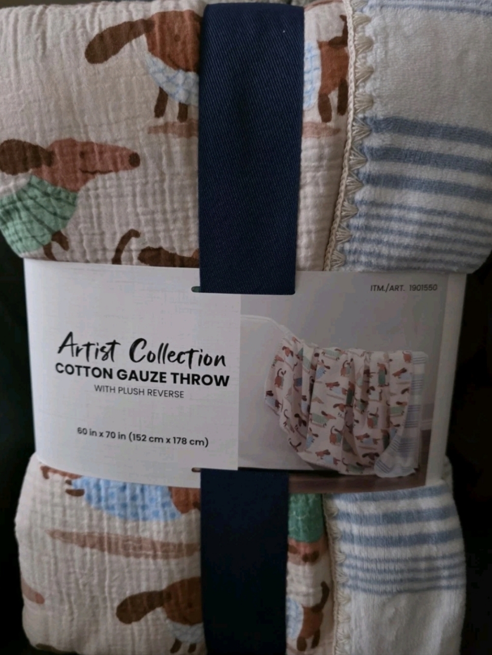 Berkshire Artist Collection Cotton Gauze Throw With Plush Reverse Daschund Dog